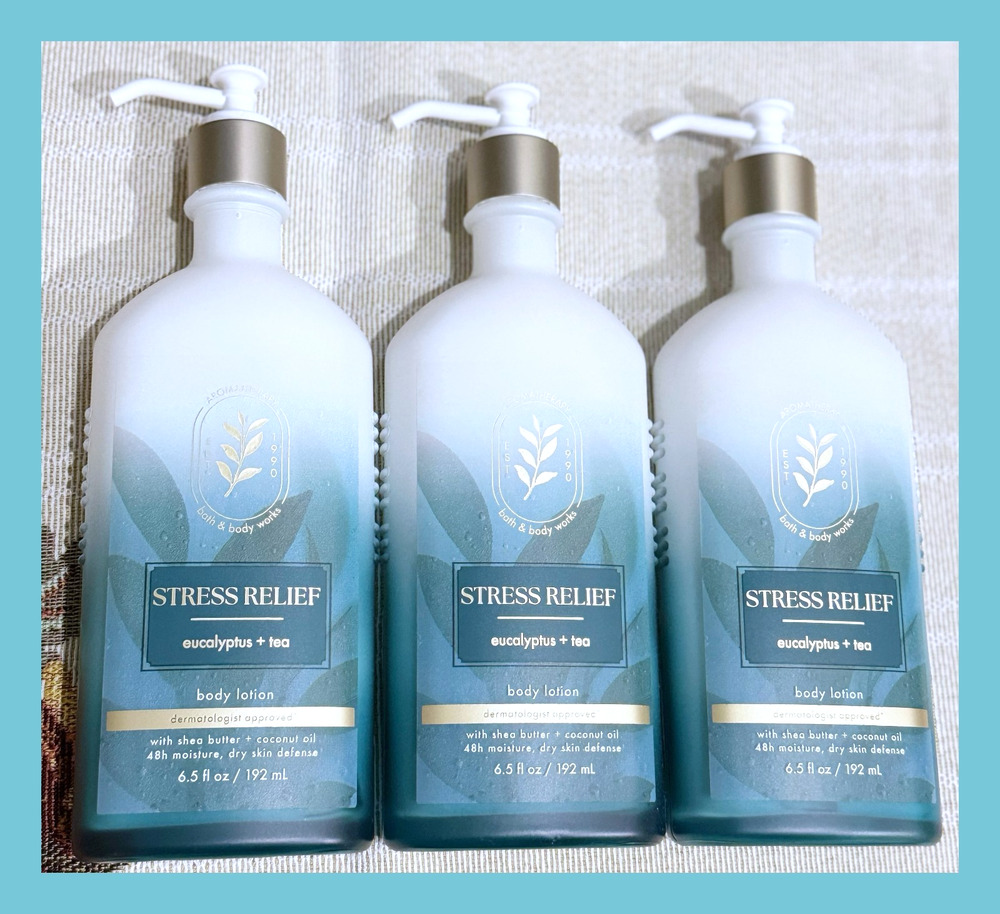 Bath & Body Works 6.5oz Stress Relief Eucalyptus Tea Moisturizing Body Lotion x3
